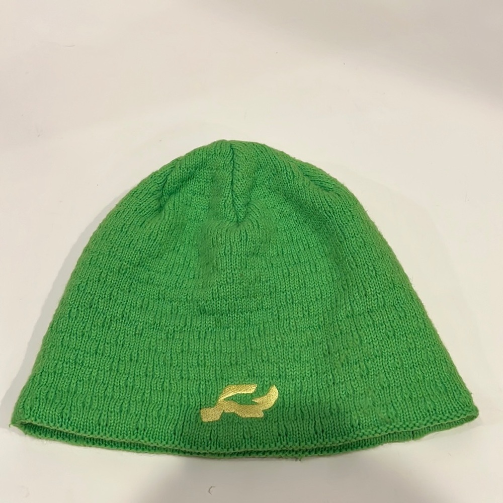 Green Beanie Hat with Gold Logo - Picture 1 of 4